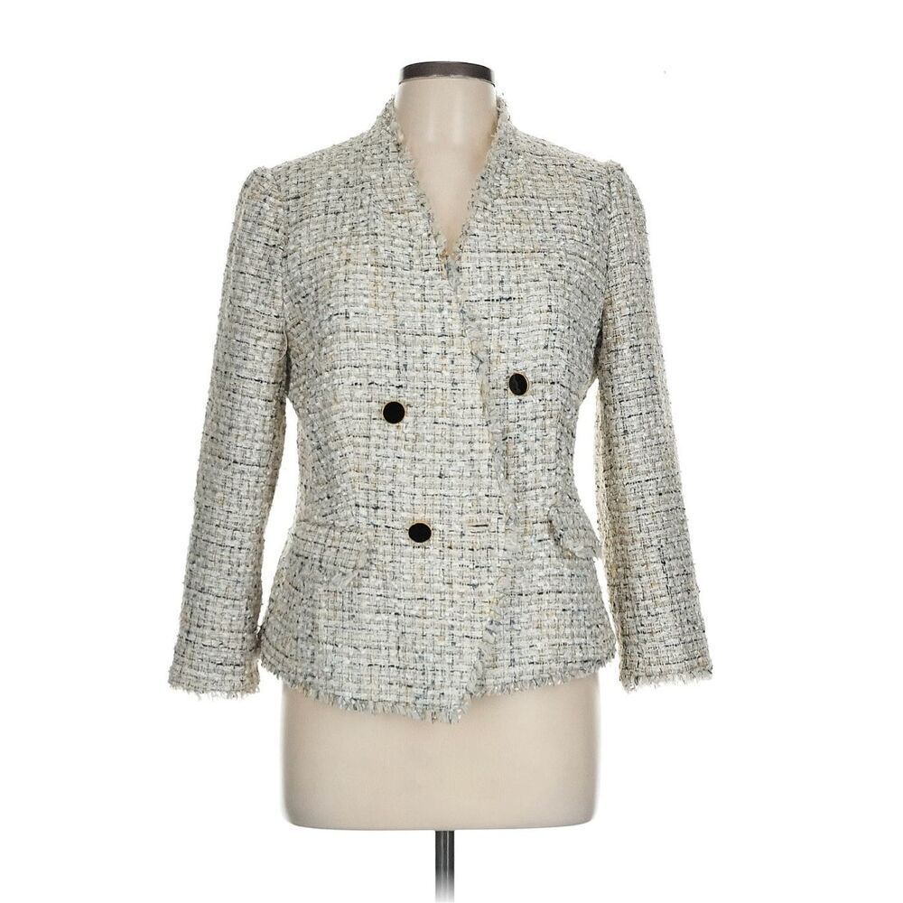 Ann Taylor Cream Tweed Double-Breasted Blazer